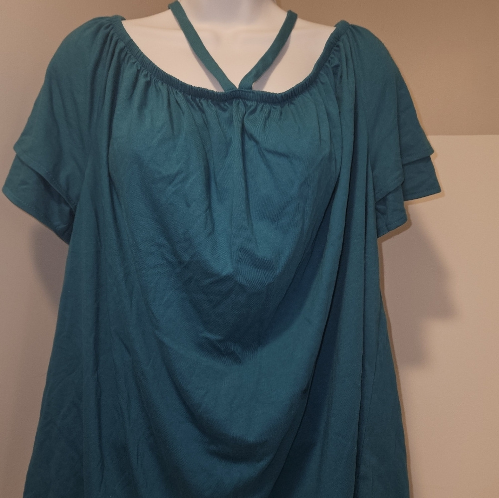 Lane Bryant Turquoise Gathered Top